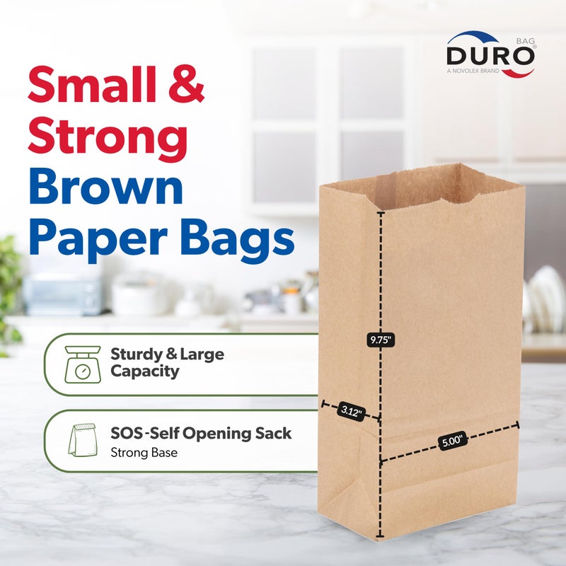 Duro 4# Brown Paper Lunch Bag 500 Count - Ideal for Sandwiches, Candy, Treats, Popcorn, Snacks, Bread & Cookies, Dubl Life SOS Disposable Recycled Kraft Brown Paper Bags Lunch Size, 5x3.12x9.75 Inches - Image 2